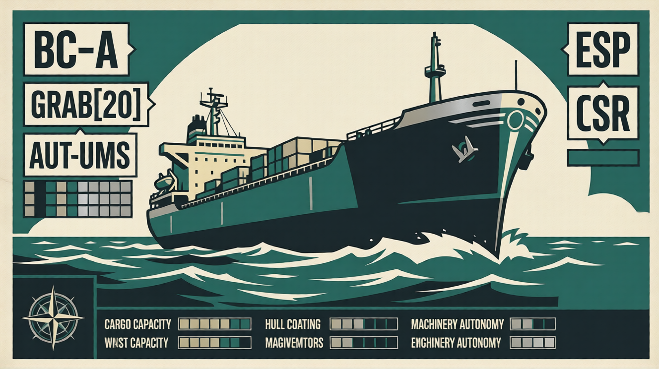 Oil tanker classification sheet in teal propaganda poster style, showing Bureau Veritas notation codes