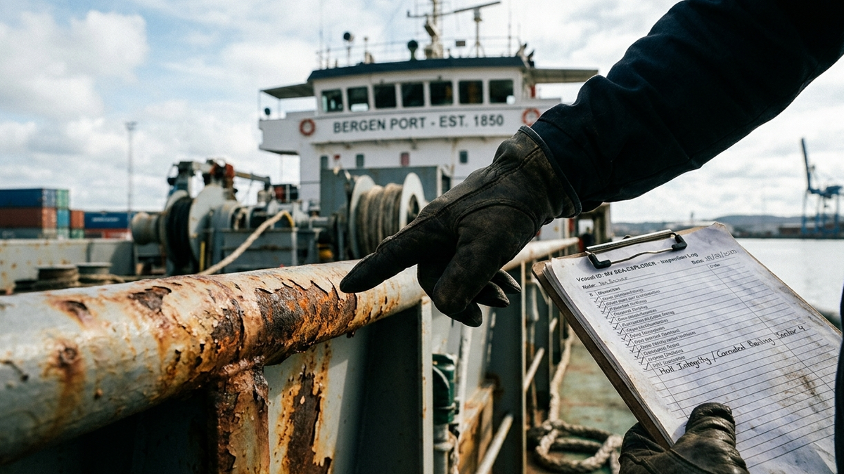 Inspector's checklist against corroded ship railing