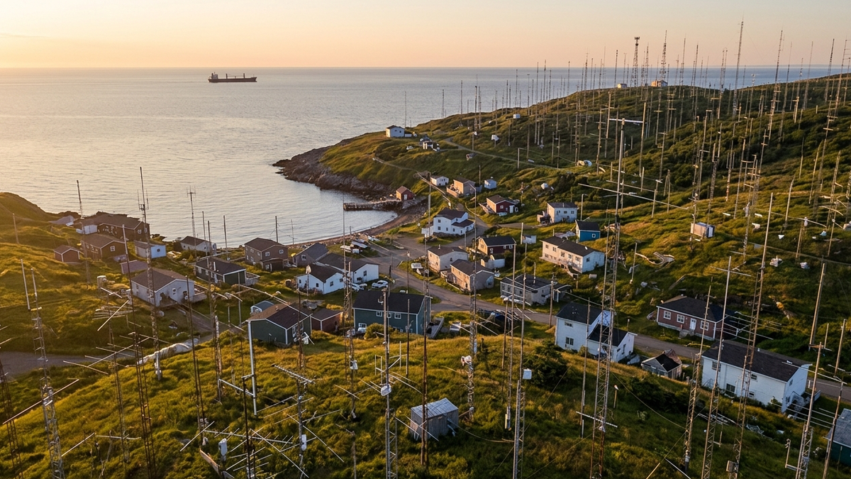 Ship VHF antenna with distant coastal receiver