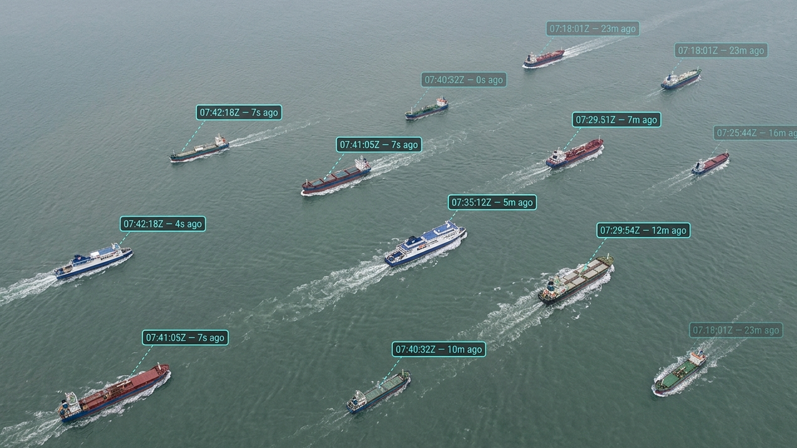 Container ship at sea with suggested radio signals