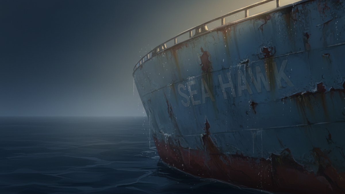 Close-up of a ship hull with painted-over lettering